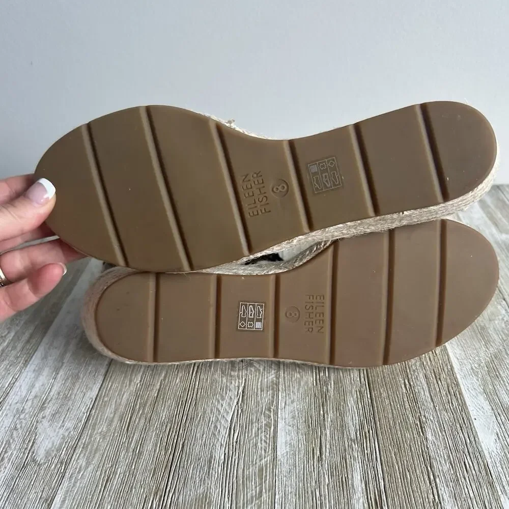 Eileen Fisher Agnes Espadrille Wedge Sandals Open Toe Braided Jute Slip On 8 New